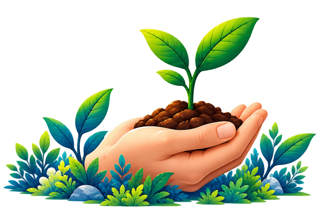 Hands nurturing a growing plant